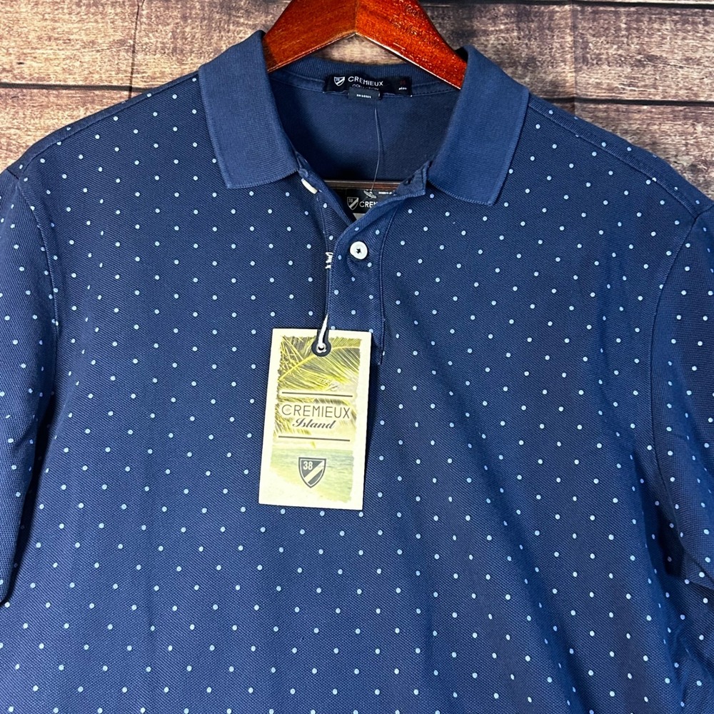 Cremieux Island Mens Navy Blue Polka Dot Pique Polo Shirt Medium NWT
